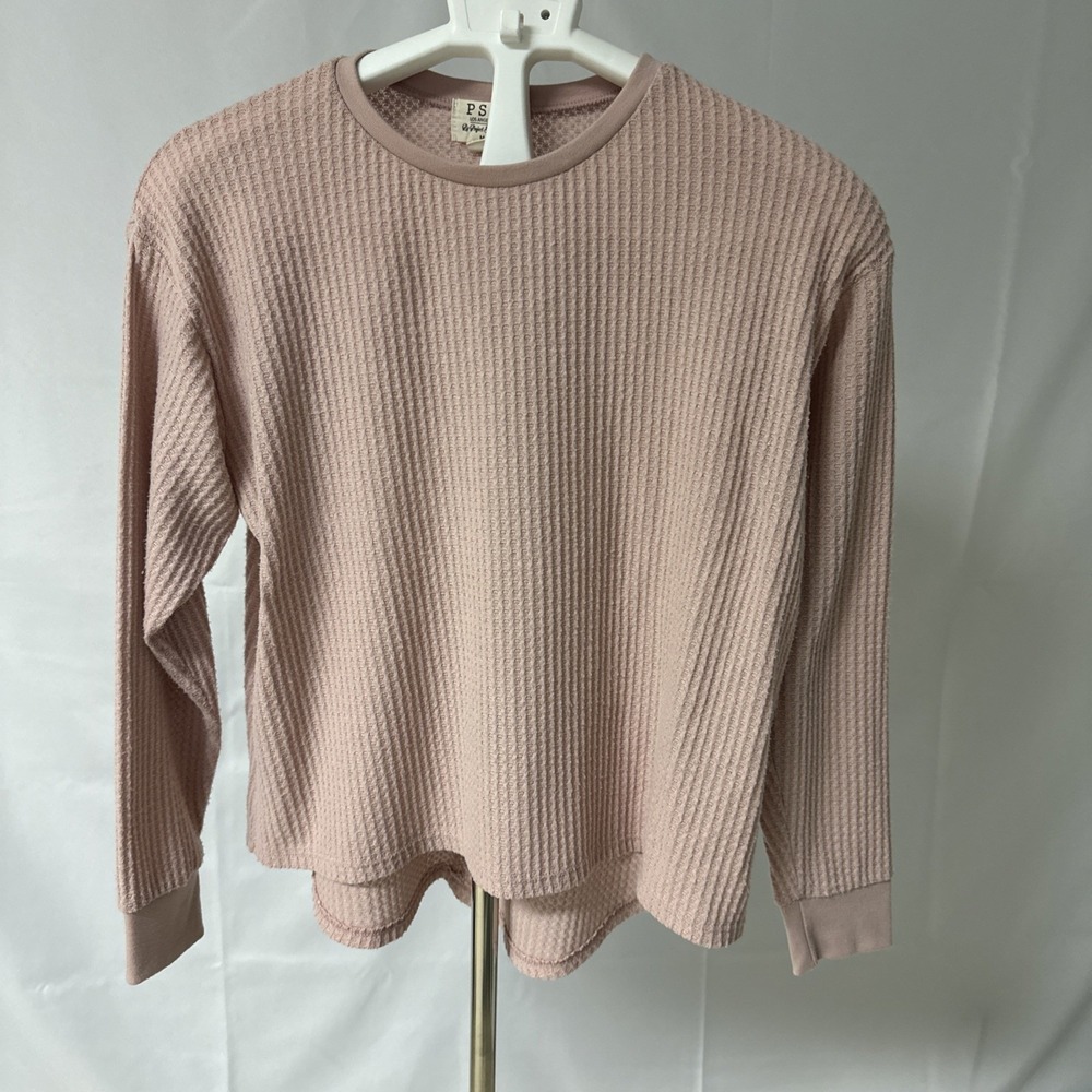 PST Los Angeles Women's Sz M Pink Waffle-knit Crew Neck Pullover